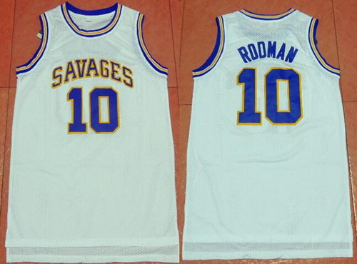 Men's Oklahoma Savages University #10 Dennis Rodman White College Basketball Swingman Jersey