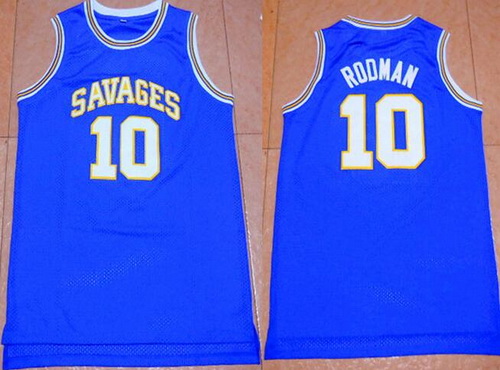 Men's Oklahoma Savages University #10 Dennis Rodman Blue College Basketball Swingman Jersey