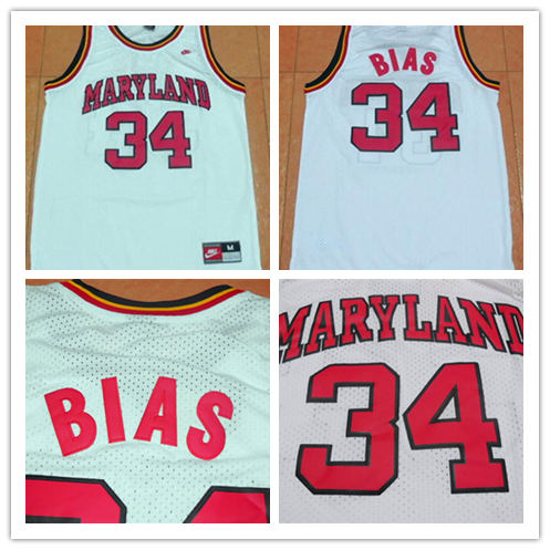 Men's Maryland Terrapins #34 Len Bias Nike 1985 White College Throwback Basketball Jersey