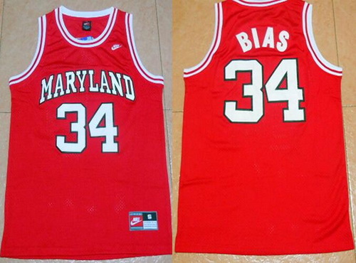 Men's Maryland Terrapins #34 Len Bias Nike Red College Throwback Basketball Jersey