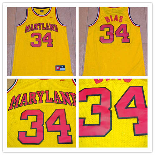 Men's Maryland Terrapins #34 Len Bias Nike 1985 Yellow College Throwback Basketball Jersey