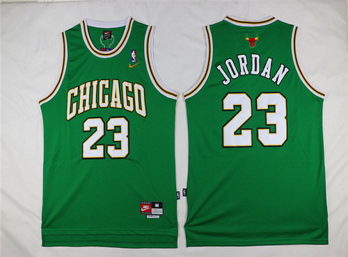 Men's Chicago Bulls #23 Michael Jordan Revolution 30 Swingman Green With Gold Edge Jersey