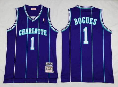 Men's Charlotte Hornets #1 Muggsy Bogues 1992-93 Purple Hardwood Classics Soul Swingman Throwback Jersey