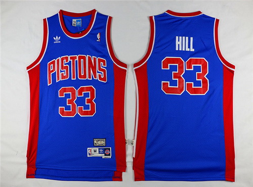 Men's Detroit Pistons #33 Grant Hill Blue Hardwood Classics Soul Swingman Throwback Jersey