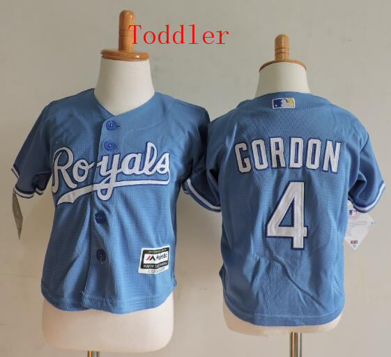 Toddler's Kansas City Royals #4 Alex Gordon Alternate Light Blue Cool Base Jersey