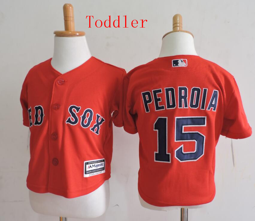 Toddler Boston Red Sox #15 Dustin Pedroia Red Cool base Baseball Jersey