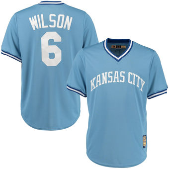 Men's Kansas City Royals Retired Player #6 Willie Wilson Majestic Light Blue Cool Base Cooperstown Collection Player Jersey