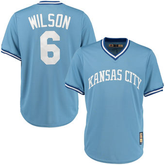 Men's Kansas City Royals Retired Player #6 Willie Wilson Majestic Light Blue Cool Base Cooperstown Collection Player Jersey