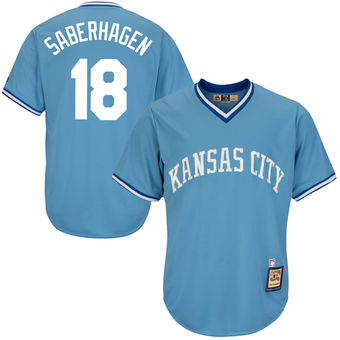 Men's Kansas City Royals Retired Player #18 Bret Saberhagen Majestic Light Blue Cool Base Cooperstown Collection Player Jersey