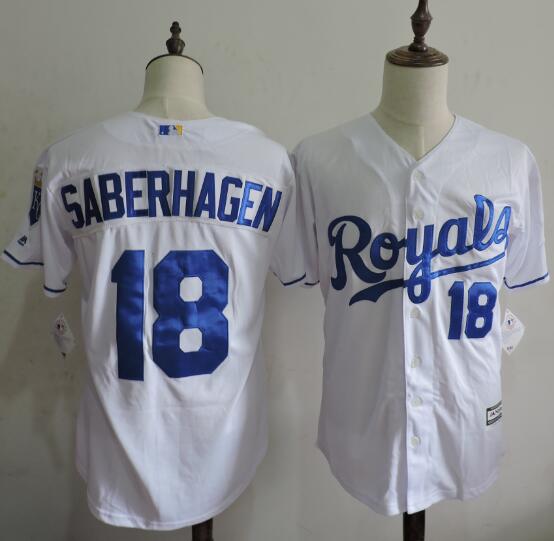 Men's Kansas City Royals Retired Player #18 Bret Saberhagen White Cool Base Baseball Jersey