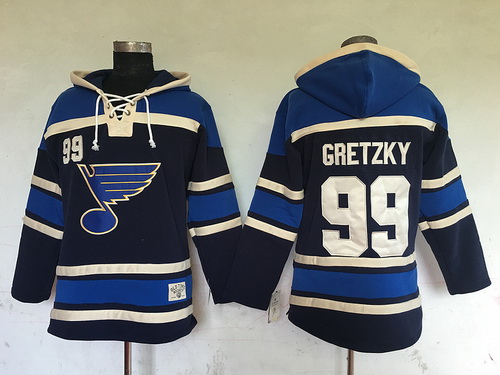 Men's St. Louis Blues #99 Wayne Gretzky Navy Blue Old Time Hockey Hoodie