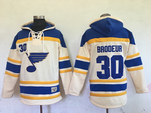 Men's St. Louis Blues #30 Martin Brodeur Cream Old Time Hockey Hoodie