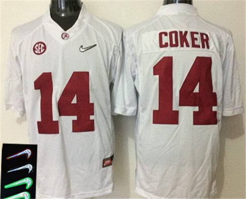 Men's Alabama Crimson Tide #14 Jake Coker White 2016 Playoff Diamond Quest College Football Nike Limited Jersey