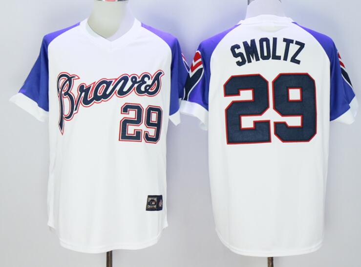 Men's Atlanta Braves Retired Player #29 John Smoltz White 1973 Majestic Cooperstown Collection Throwback Jersey