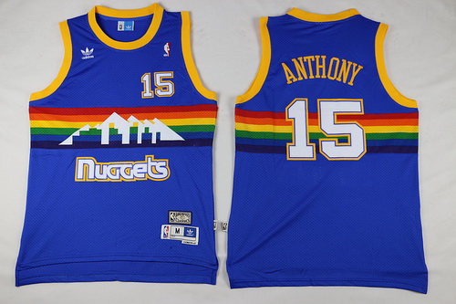 Men's Denver Nuggets Retired Player #15 Carmelo Anthony Blue Rainbow Hardwood Classics Soul Swingman Throwback Jersey