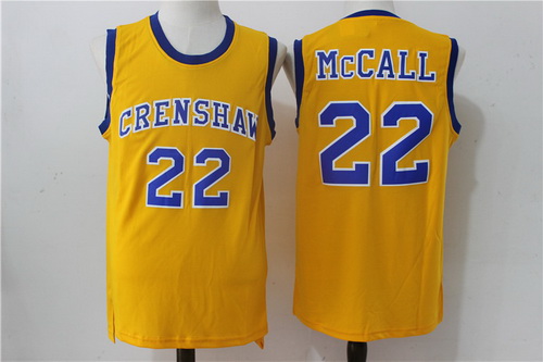 Men's The Movie Love & Basketball #22 Quincy McCall Crenshaw High School Yellow Soul Film Basketball Jersey