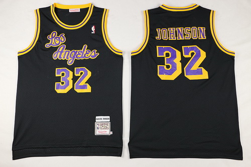 Men's Los Angeles Lakers #32 Magic Johnson Los Black Hardwood Classics Soul Swingman Throwback Jersey