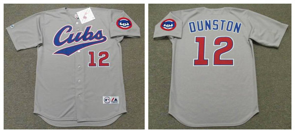 Men's Chicago Cubs #12 SHAWON DUNSTON 1994 Gray Cubs Cooperstown Throwback Away Jersey