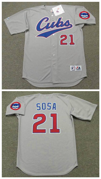 Men's Chicago Cubs #21 Sammy Sosa 1996 Gray Cubs Majestic Throwback Away Baseball Jersey