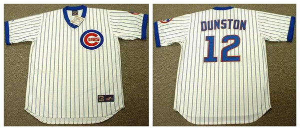Men's Chicago Cubs #12 SHAWON DUNSTON 1987 White Pullover Majestic Cooperstown Throwback Home Jersey