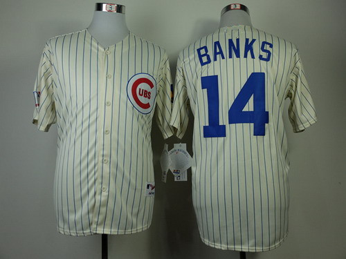 Men's Chicago Cubs #14 Ernie Banks Cream Throwback Baseball Jersey
