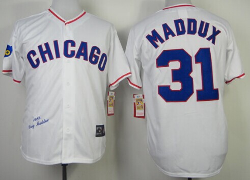 Men's Chicago Cubs #31 Greg Maddux 1988 White Throwback Baseball Jersey