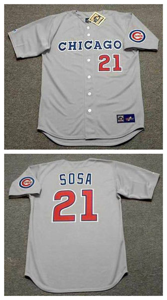 Men's Chicago Cubs #21 SAMMY SOSA 1993 Gray Chicago Majestic Cooperstown Throwback Away Jersey