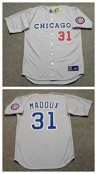 Men's Chicago Cubs #31 Greg Maddux 1990 Gray Chicago Majestic Cooperstown Throwback Away Jersey