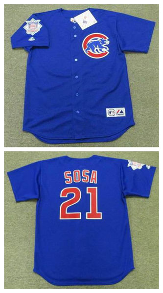 Men's Chicago Cubs #21 SAMMY SOSA 1998 Alternate Blue Throwback Baseball Jersey