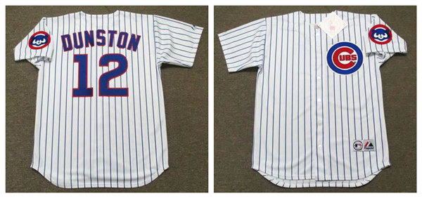 Men's Chicago Cubs #12 SHAWON DUNSTON 1992 White Throwback Home Baseball Jersey