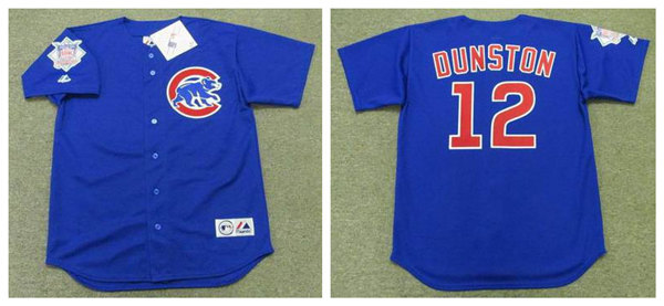 Men's Chicago Cubs #12 SHAWON DUNSTON 1997 Alternate Blue Throwback Baseball Jersey