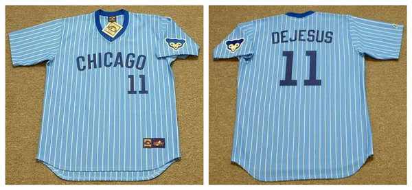 Men's Chicago Cubs #11 IVAN DEJESUS 1978 Blue Pinstripe Pullover Majestic Cooperstown Throwback Baseball Jersey