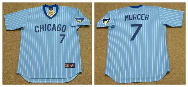 Men's Chicago Cubs #7 BOBBY MURCER 1978 Blue Pinstripe Pullover Majestic Cooperstown Throwback Baseball Jersey