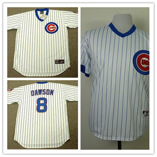 Men's Chicago Cubs #8 ANDRE DAWSON 1989 White Pullover Cooperstown Throwback Jersey