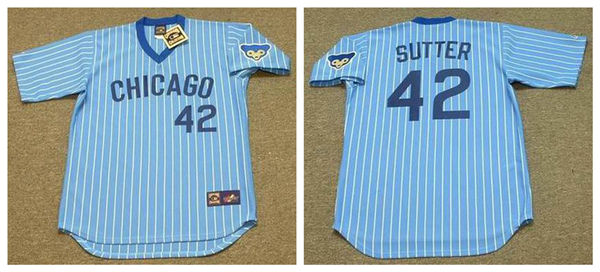 Men's Chicago Cubs #42 BRUCE SUTTER 1978 Blue Pinstripe Pullover Majestic Cooperstown Throwback Baseball Jersey