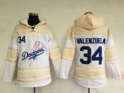 Men's Los Angeles Dodgers #34 Fernando Valenzuela Retired White Baseball MLB Hoodie