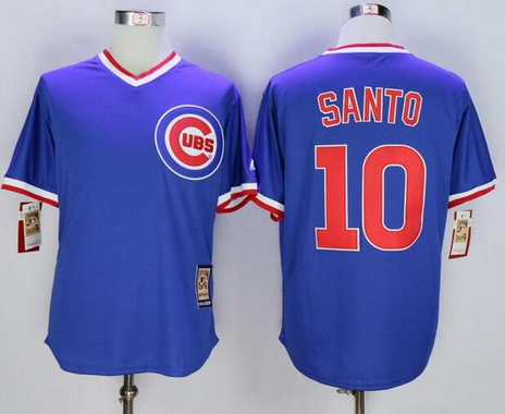 Men's Chicago Cubs Retired Player #10 Ron Santo Blue Pullover Cooperstown Collection Mitchell & Ness Jersey By Majestic