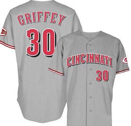 Men's Cincinnati Reds Retired Player #30 Ken Griffey Jr.  Gray Road Stitched Baseball Jersey