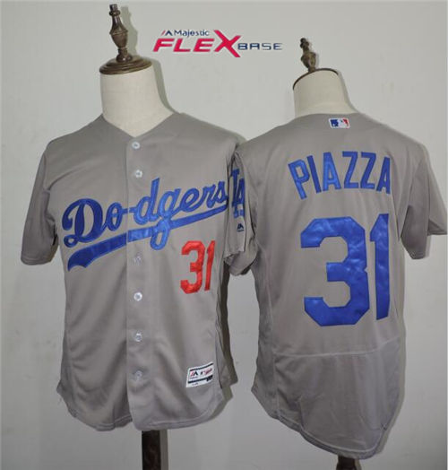 Mens Los Angeles Dodgers Throwback Player #31 Mike Piazza 2016 FlexBase Alternate Gray Dodgers Baseball Jersey