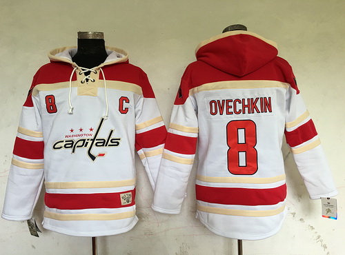 Men's Washington Capitals #8 Alex Ovechkin White Old Time Hockey Hoodie