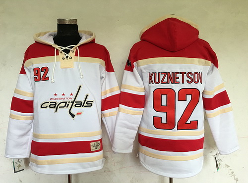 Men's Washington Capitals #92 Evgeny Kuznetsov White Old Time Hockey Hoodie