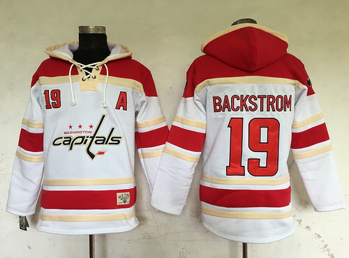 Men's Washington Capitals #19 Nicklas Backstrom White Old Time Hockey Hoodie