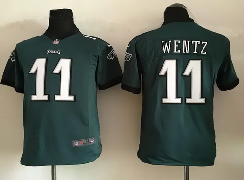 Youth Philadelphia Eagles #11 Carson Wentz Green Team Color NFL Nike Game Jersey