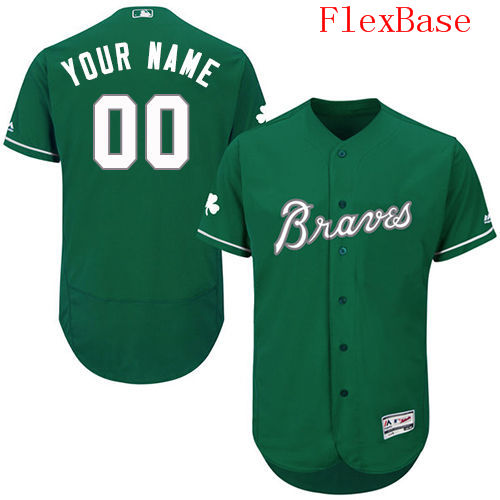 Mens Atlanta Braves Green Celtic Customized Flexbase Majestic MLB Collection Jersey