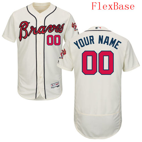 Mens Atlanta Braves Cream Customized Flexbase Majestic MLB Collection Jersey