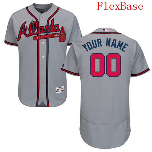 Mens Atlanta Braves Grey Customized Flexbase Majestic MLB Collection Jersey