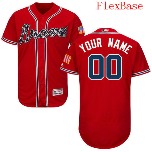 Mens Atlanta Braves Red Customized Flexbase Majestic MLB Collection Jersey