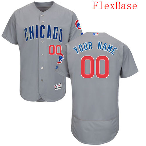 Mens Chicago Cubs Grey Customized Flexbase Majestic MLB Collection Jersey