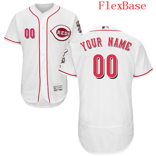 Mens Cincinnati Reds White Customized Flexbase Majestic MLB Collection Jersey
