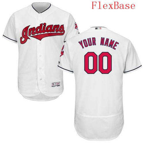 Mens Cleveland Indians White Customized Flexbase Majestic MLB Personal Baseball Jersey